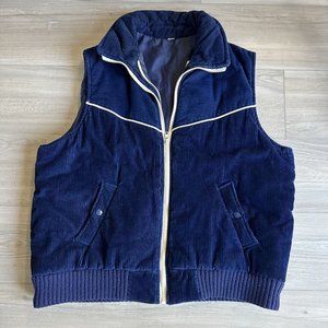 Vintage 70’s Navy Blue Corduroy Zip Puffer Vest‎ Women’s XL Snap Pockets Taiwan